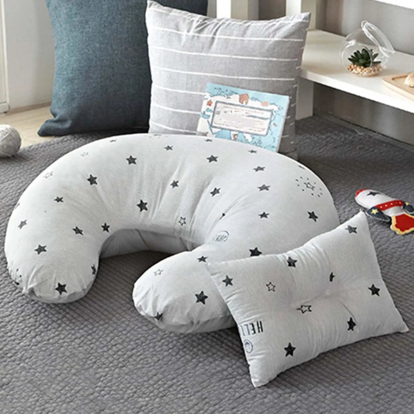 Coussin d’allaitement bleu - Blanc étoiles - coussin d’allaitement