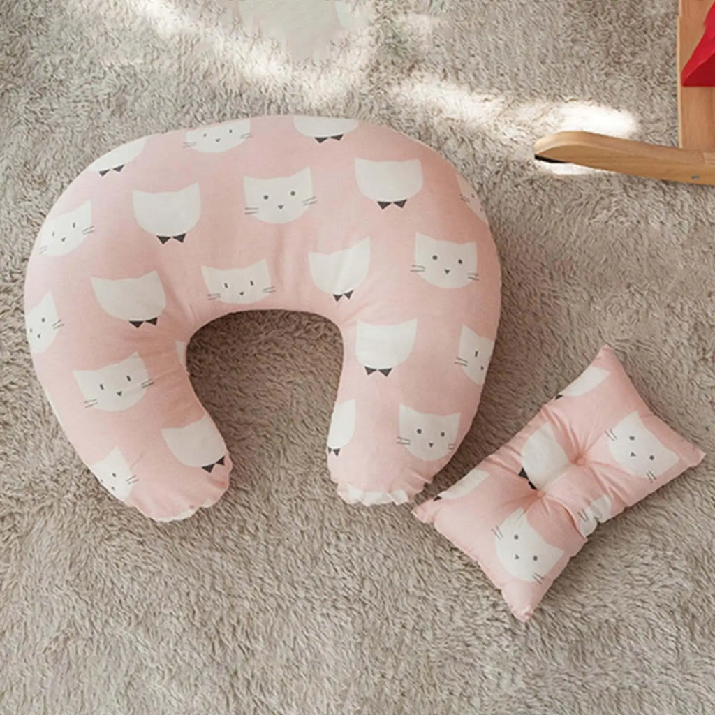 Coussin d’allaitement bleu - Rose chat - coussin d’allaitement