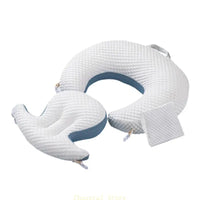 Coussin d'allaitement ergonomique bleu et blanc lavable