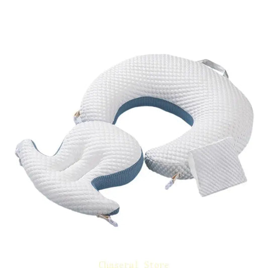 Coussin d'allaitement ergonomique bleu et blanc lavable