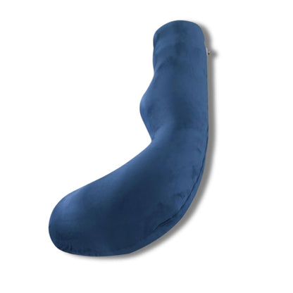 coussin d'allaitement bleu en forme de J