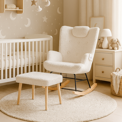 Fauteuil à bascule allaitement avec repose pied - Blanc - Fauteuil à bascule allaitement