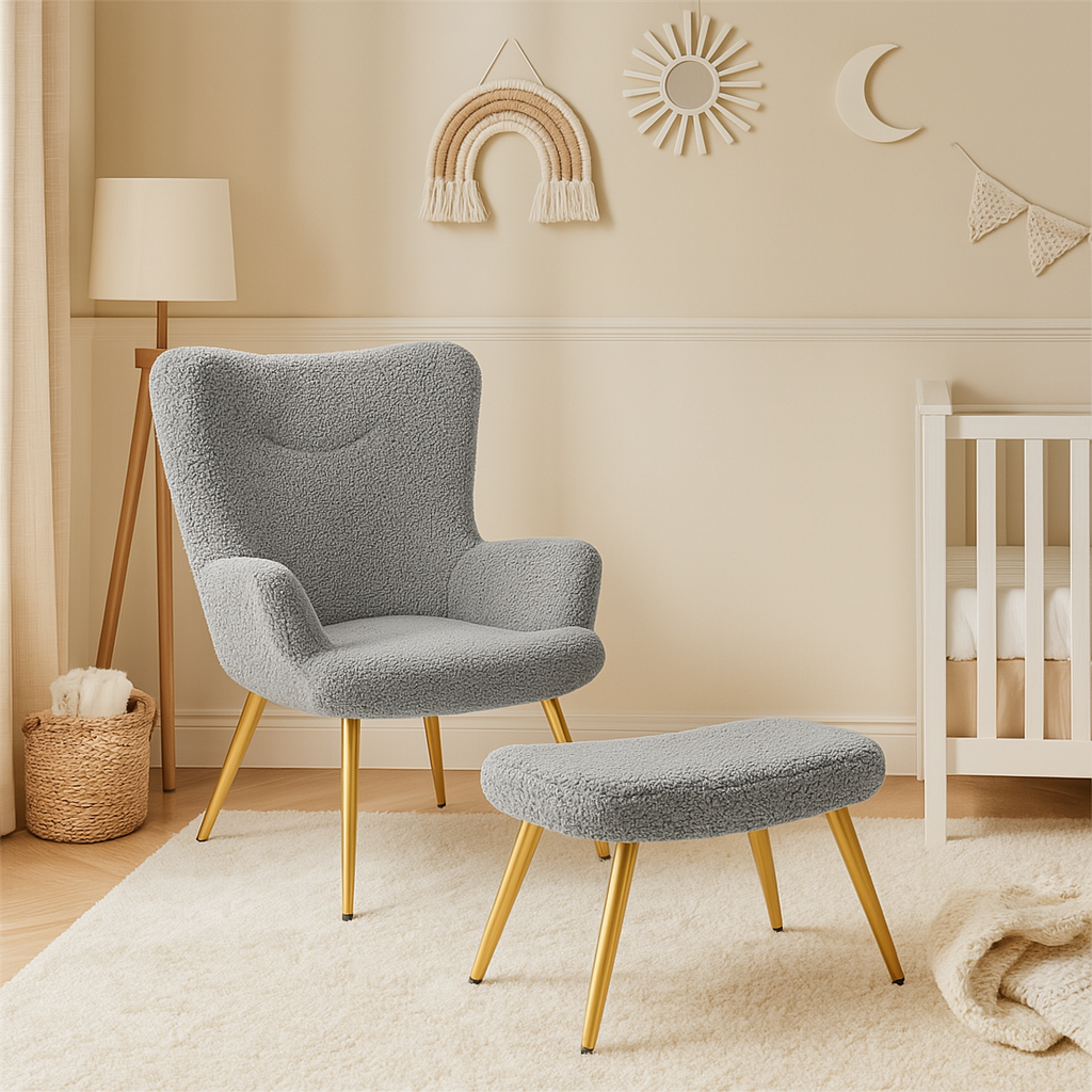 Fauteuil d’allaitement avec repose pied - Gris - Fauteuil d’allaitement