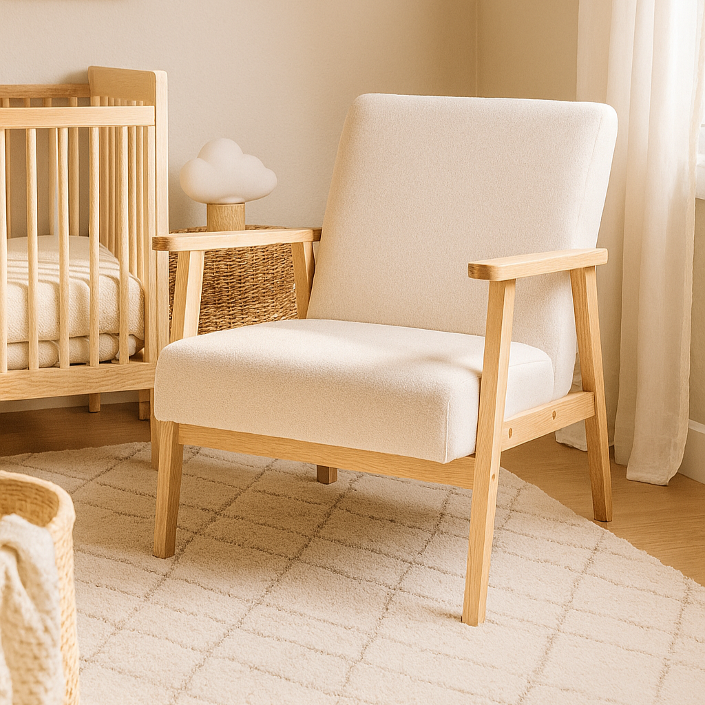 Fauteuil d’allaitement rocking chair - Crème et Bois naturel - Fauteuil d’allaitement