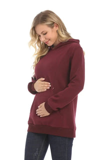 Pull allaitement zip, poche kangourou et capuche doublée