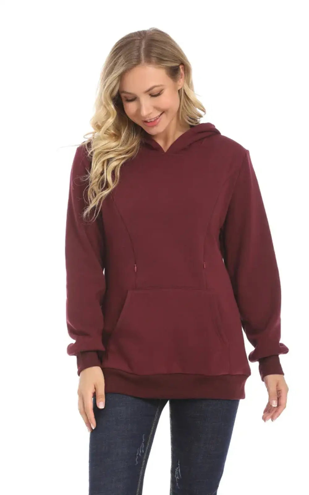 Pull allaitement zip bourgogne, sweat molletonné à capuche