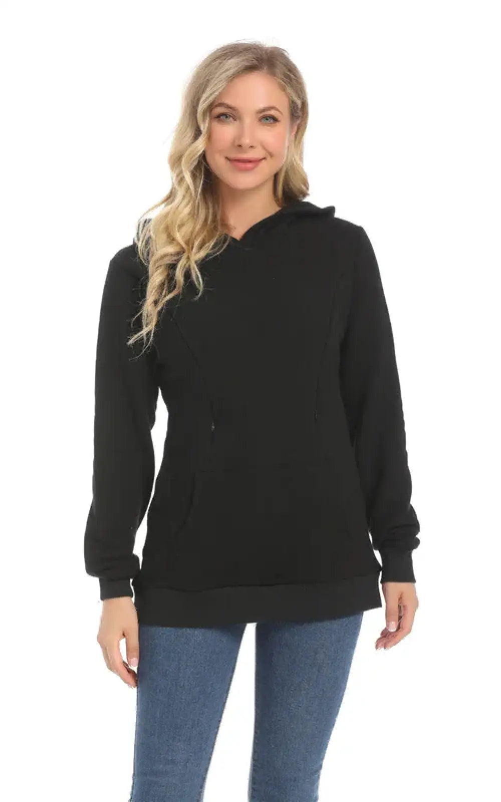 Pull allaitement zip noir, sweat molletonné à capuche