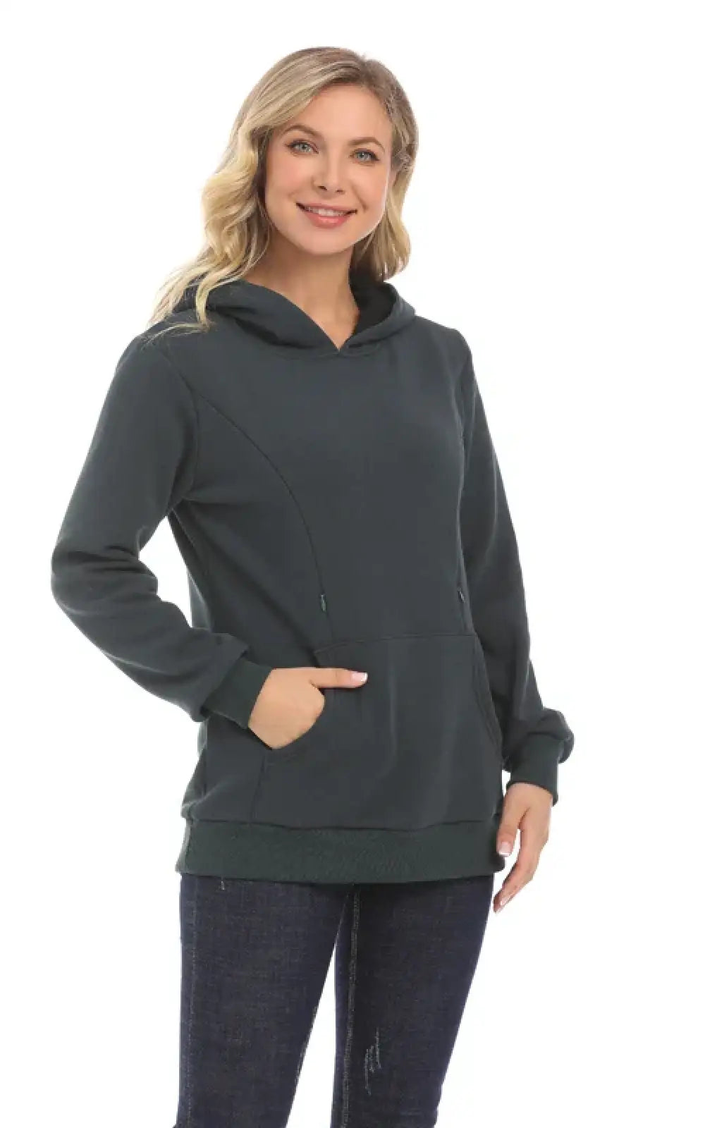 Pull allaitement zip vert, sweat molletonné à capuche