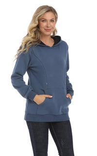 Pull allaitement zip molletonné à capuche, double zip sur la poitrine