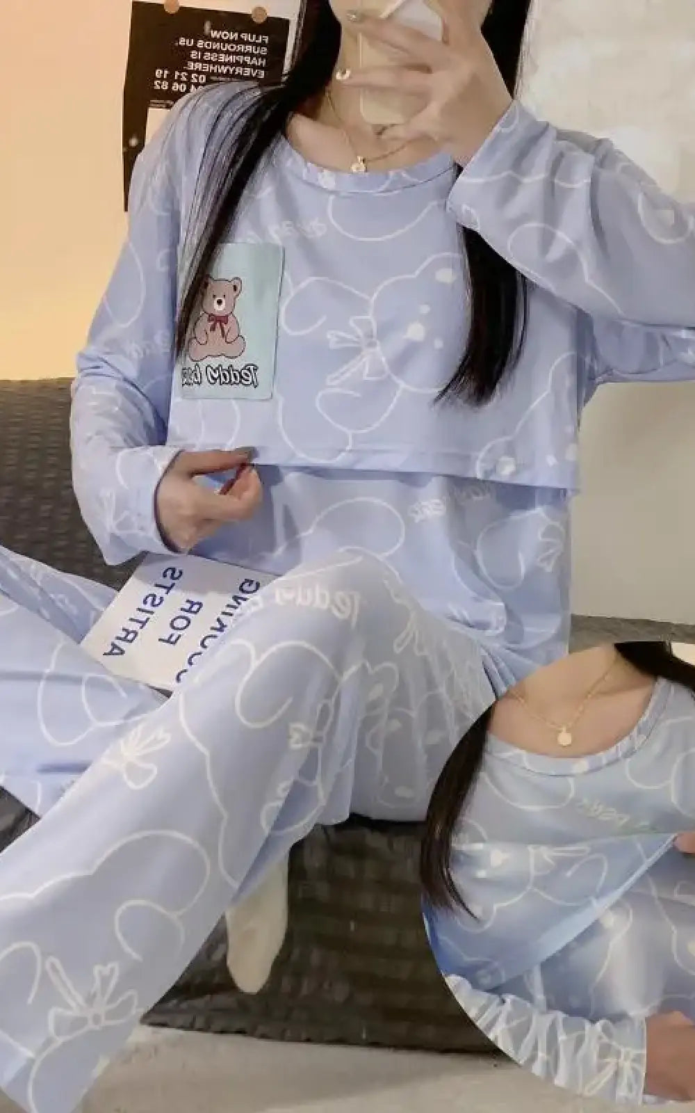 Pyjama grossesse et allaitement bleu