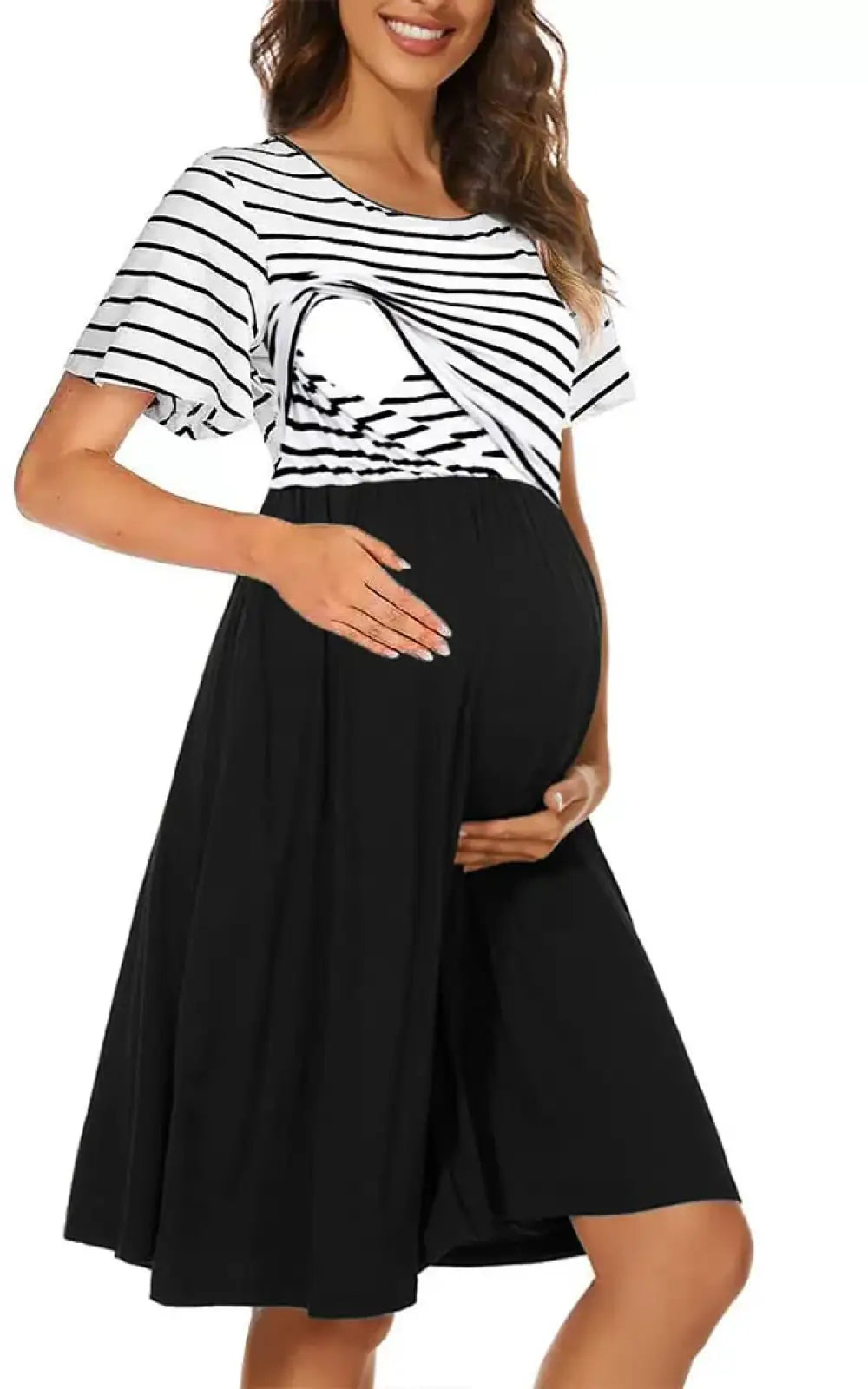 Robe allaitement bicolore rayée, vue 1