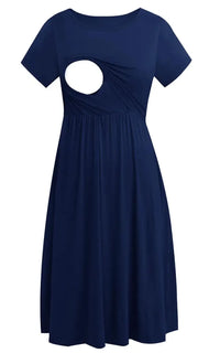 Robe allaitement bicolore rayée bleu marine
