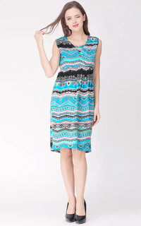 Robe allaitement bleu imprimé géométrique
