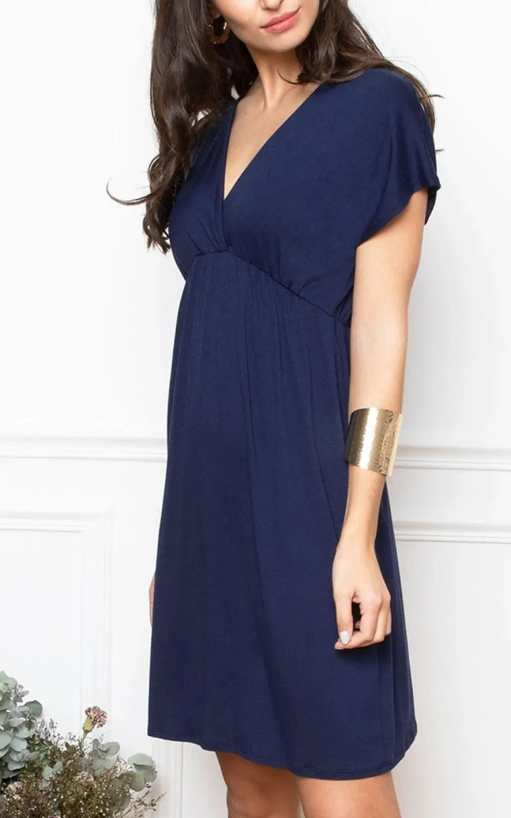 Robe allaitement col V croisé bleu marine