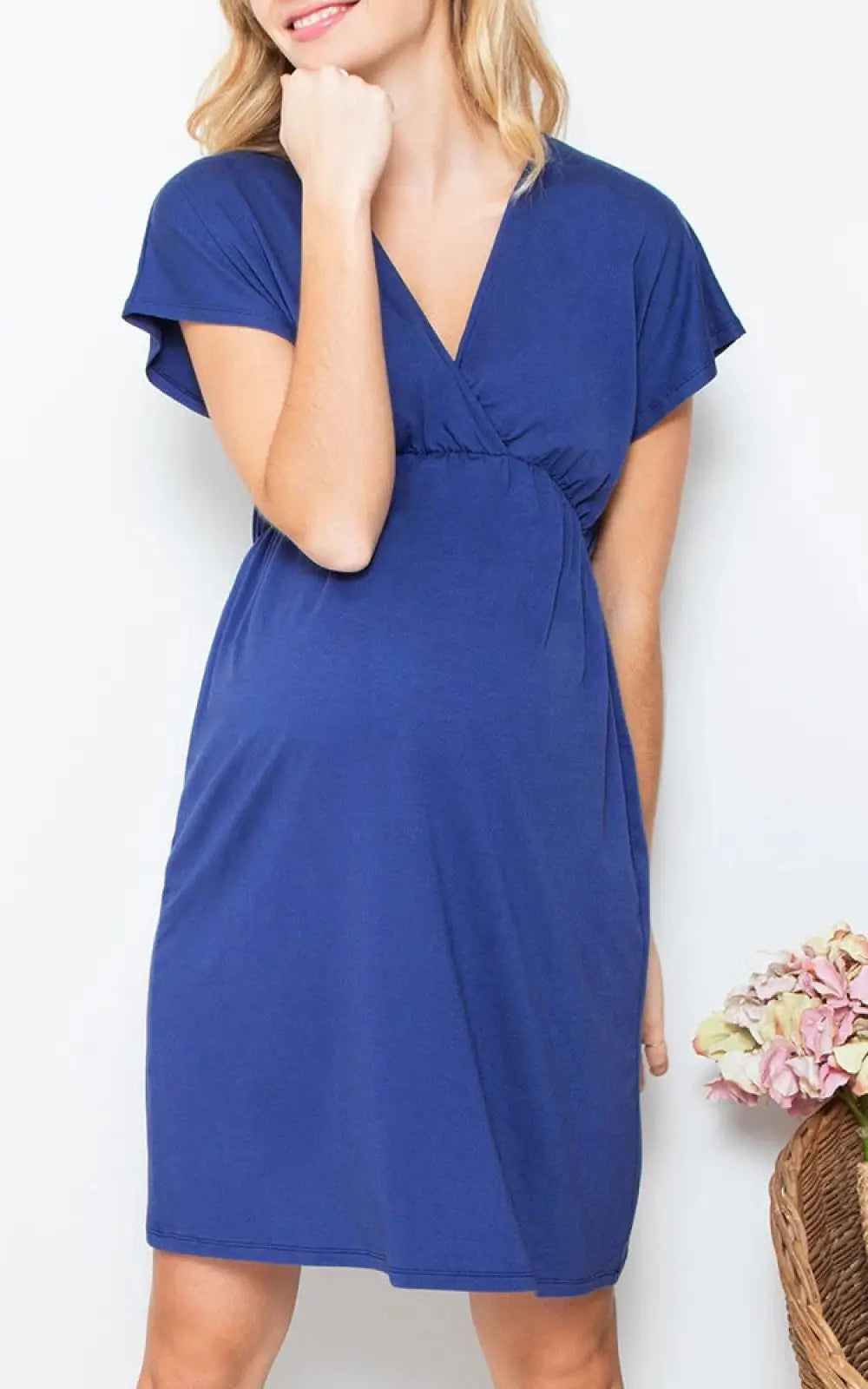 Robe allaitement col V croisé bleu