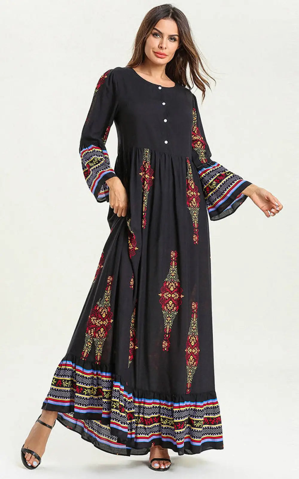 Robe allaitement manches longues, maxi bohème
