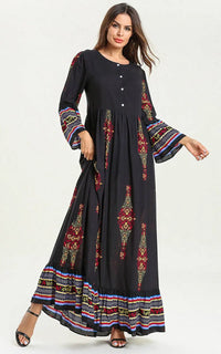 Robe allaitement manches longues, maxi bohème