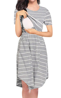 Robe allaitement rayée à poches gris