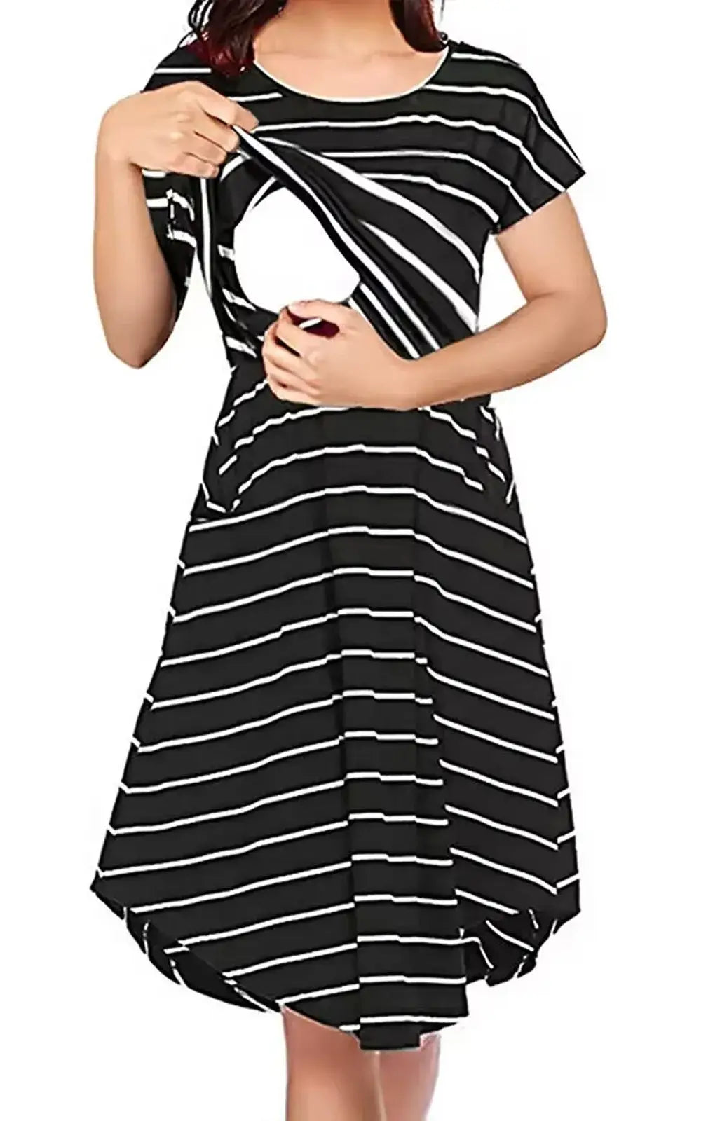 Robe allaitement rayée à poches noir