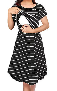 Robe allaitement rayée à poches noir