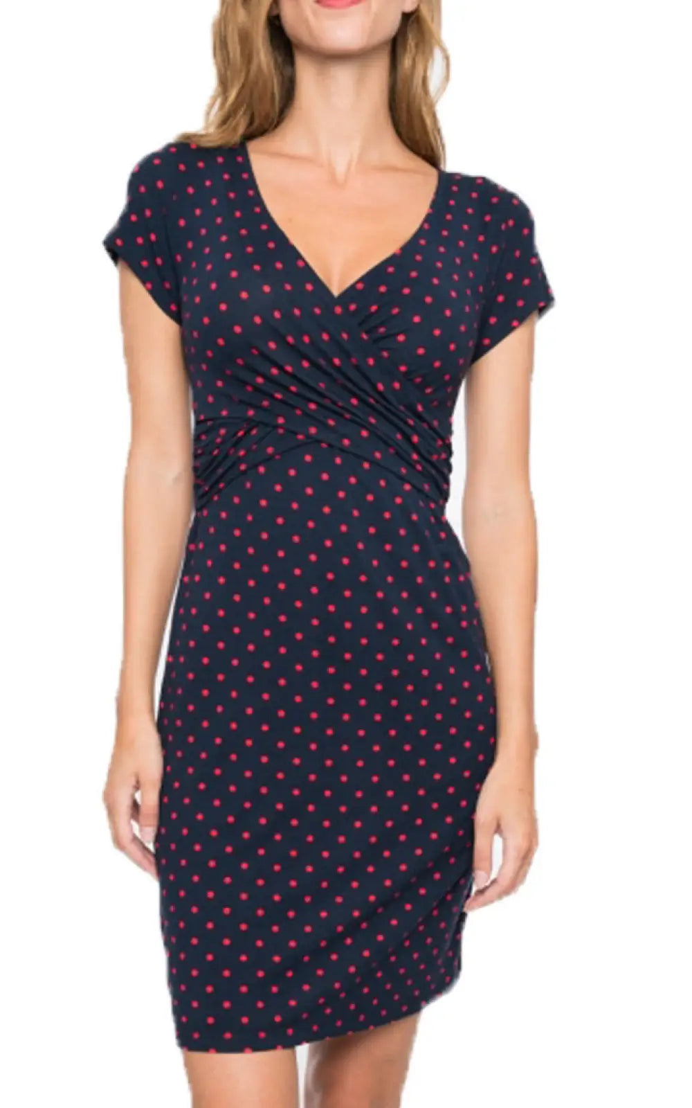Robe blanche allaitement, coloris bleu marine