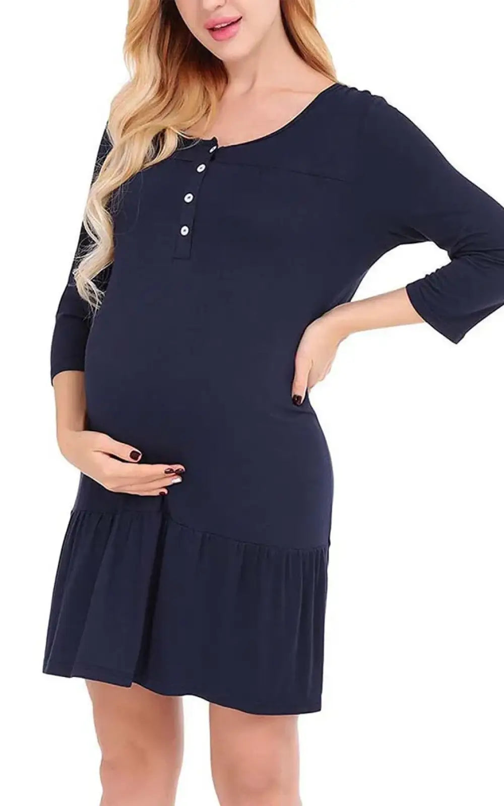 Robe de nuit allaitement bleu marine volantée