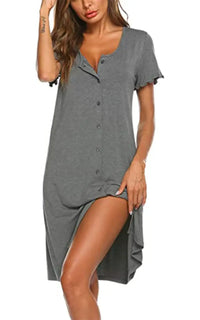 Robe de nuit allaitement grise boutonnée