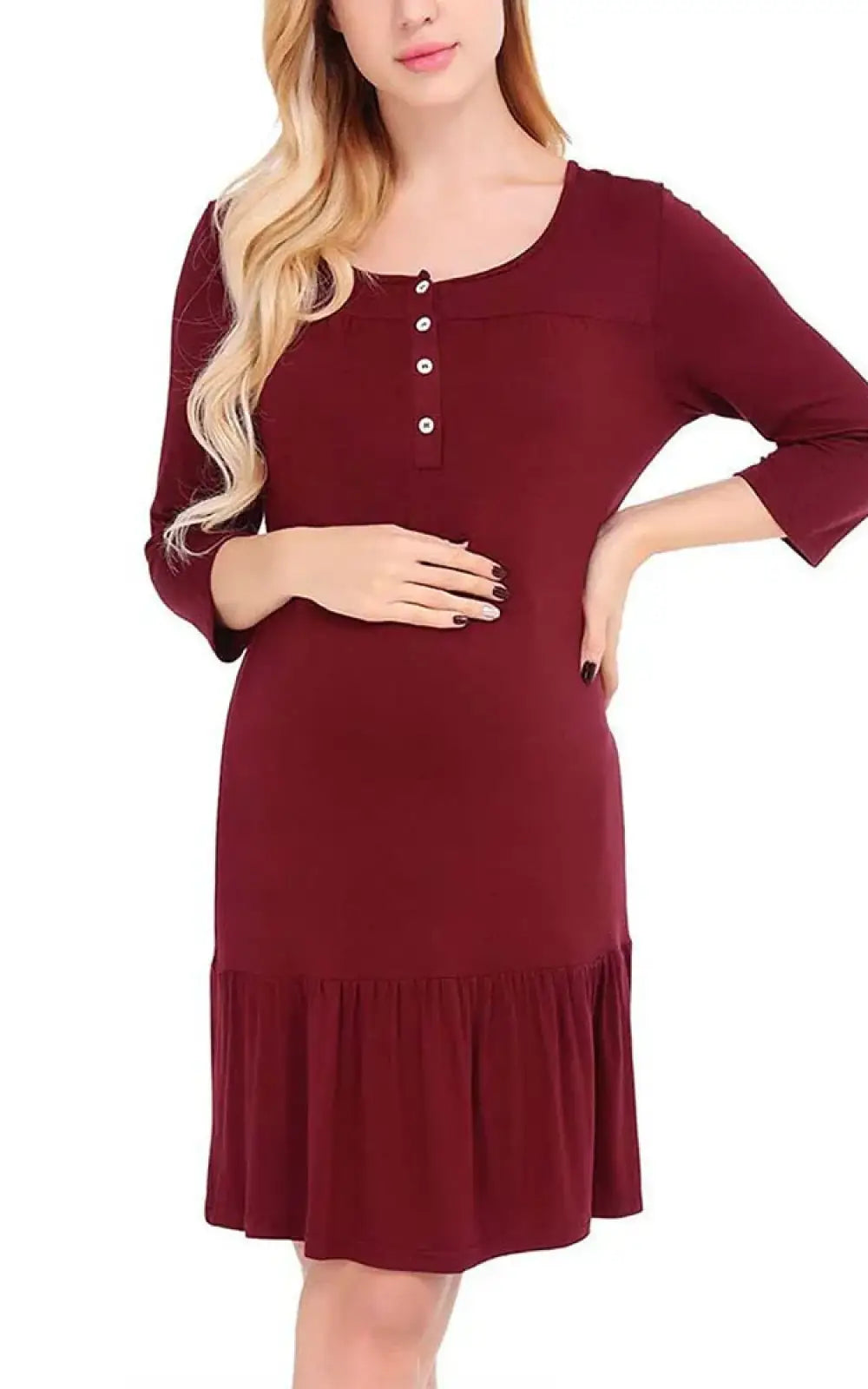 Robe de nuit allaitement vin rouge volantée