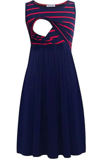 Robe allaitement à poches, rayé marine et rouge
