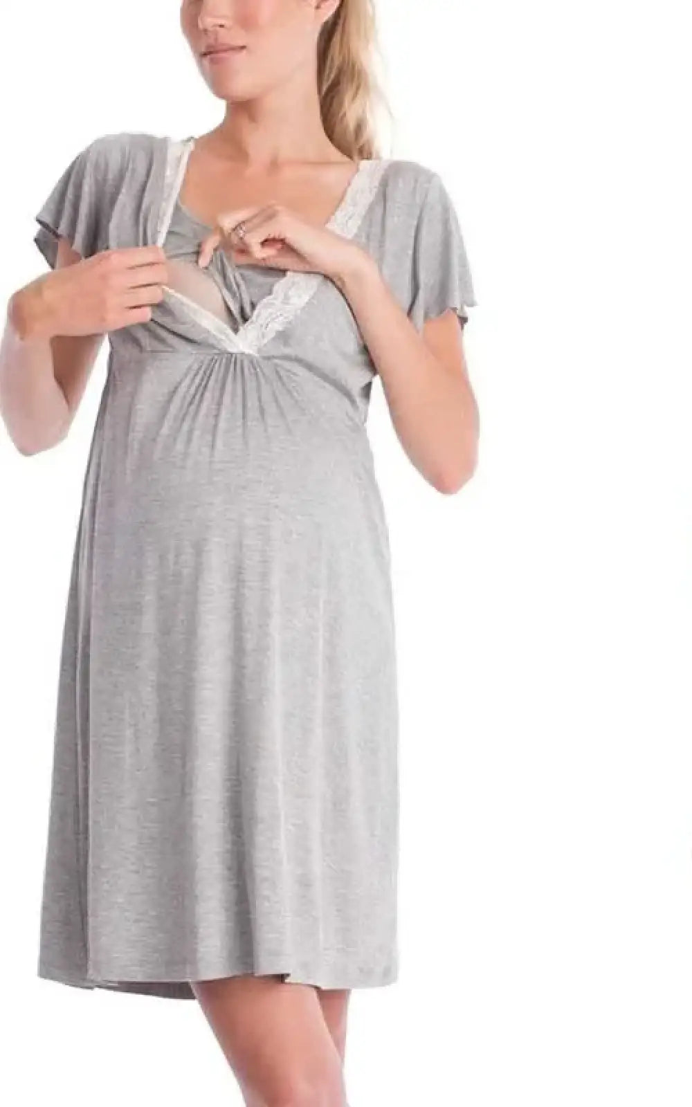Robe pyjama allaitement en dentelle, vue 1