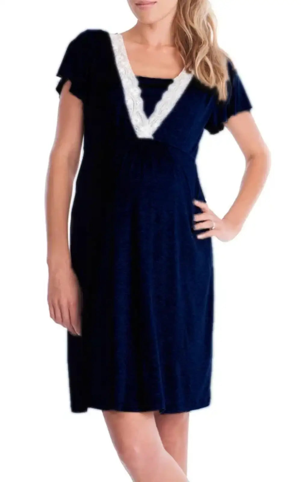 Robe pyjama allaitement en dentelle bleu marine