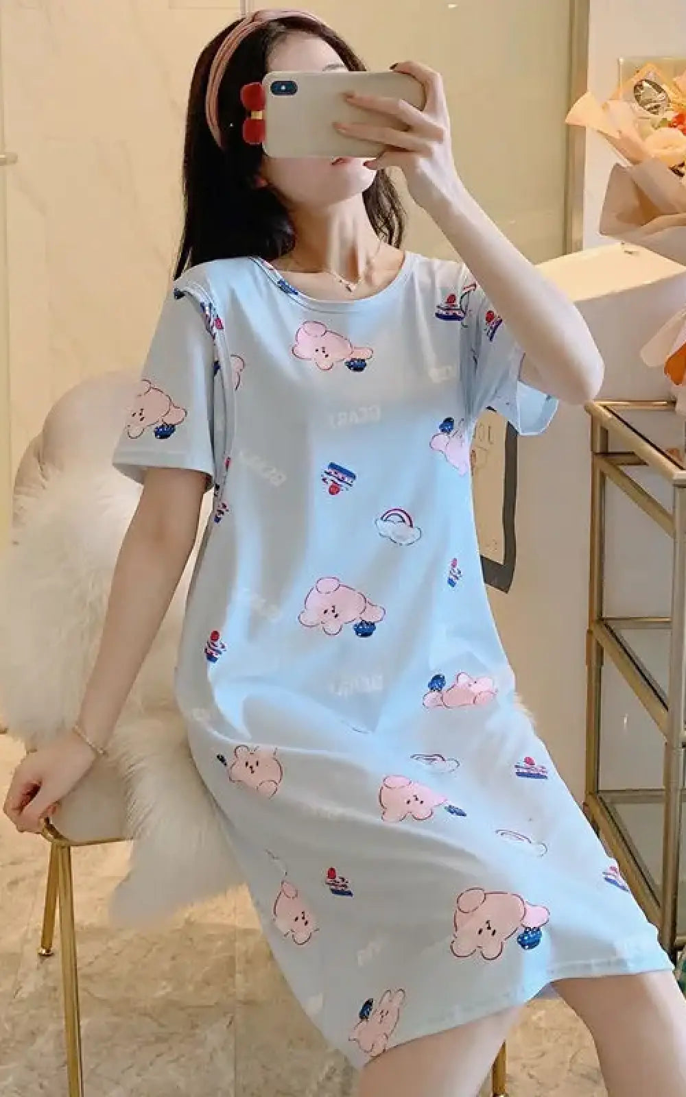 Robe pyjama allaitement en coton, imprimés doux