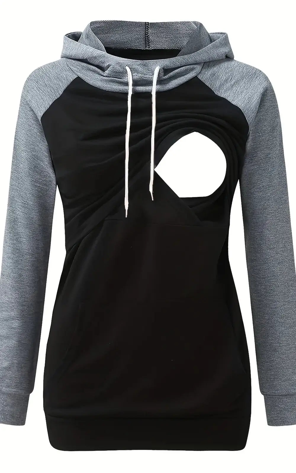Sweat à capuche allaitement bicolore gris, manches raglan