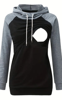Sweat à capuche allaitement bicolore gris, manches raglan