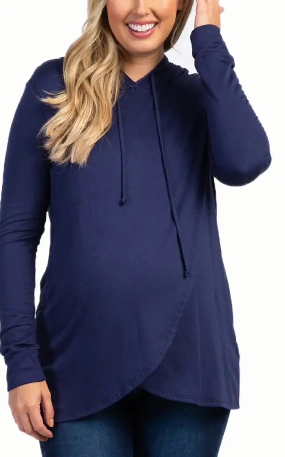 Sweat à capuche allaitement drapé bleu marine
