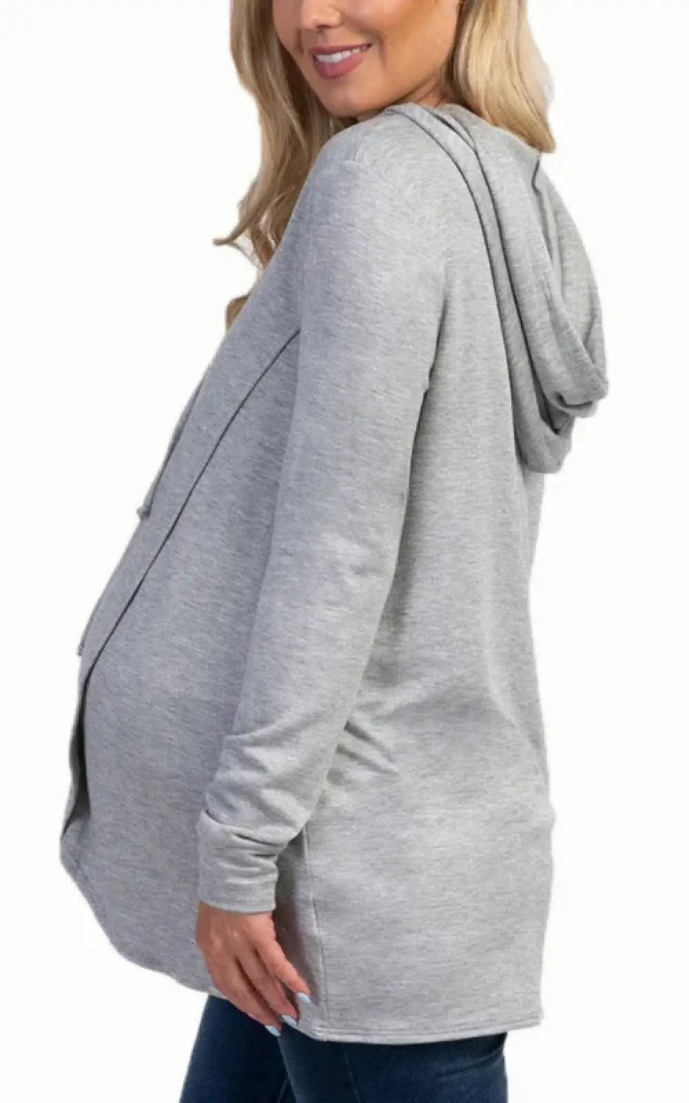 Sweat à capuche allaitement drapé gris clair