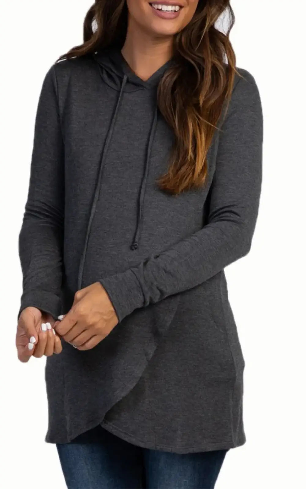 Sweat à capuche allaitement drapé gris marine