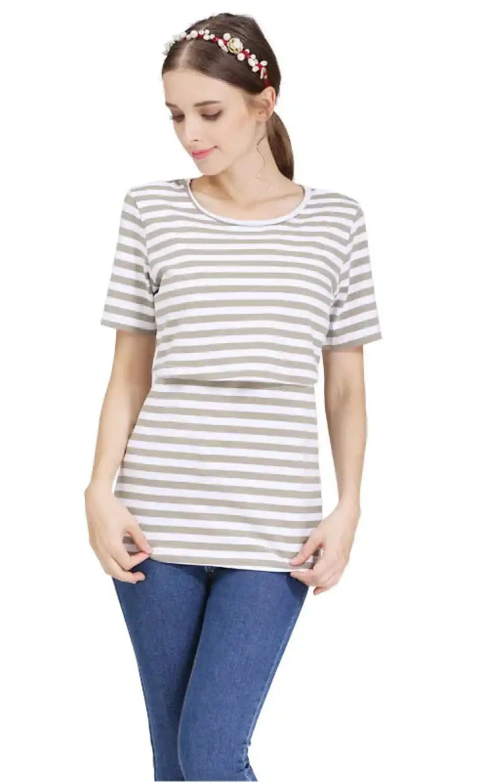T-shirt allaitement rayé taupe