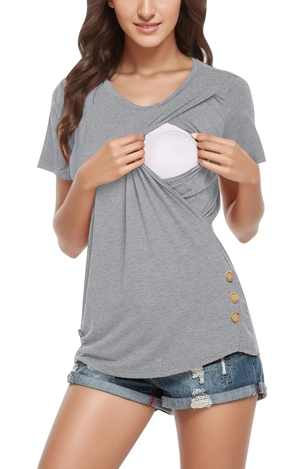 T-shirt allaitement croisé gris clair