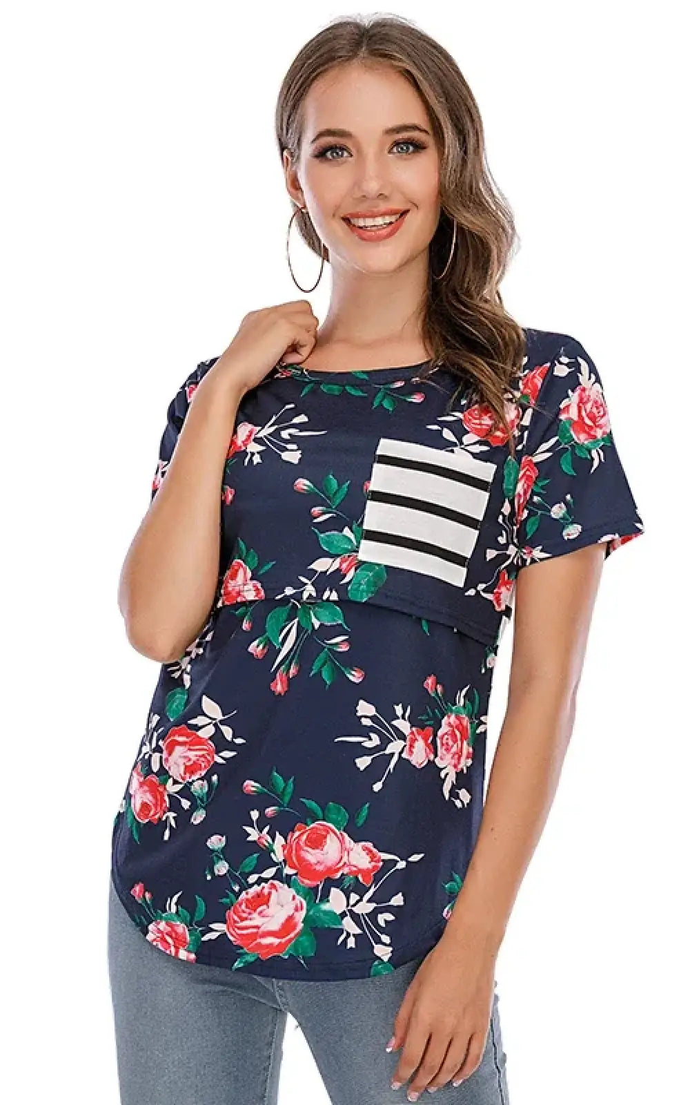 T-shirt allaitement floral rayé, vue 2