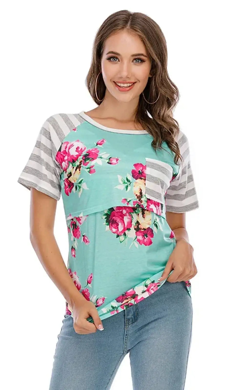 T-shirt allaitement floral rayé