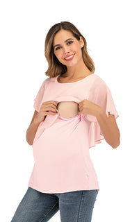 T-shirt allaitement rose à cape