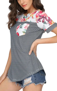 T-shirt grossesse et allaitement fleuri et rayé